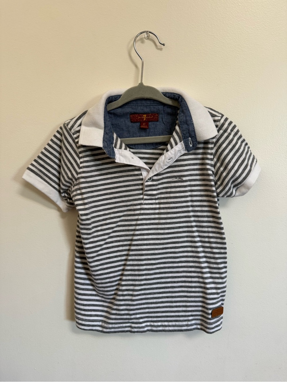 7 For All Mankind Grey & White Striped Polo for Kids